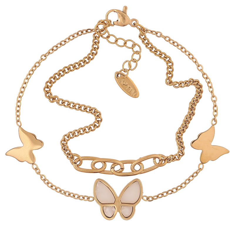 Браслет Xuping ТТМ Stainless Steel колір 14К «Подвійний ланцюжок з метеликами з доп.ланцюгом 17.5-21см х 2мм фото №18