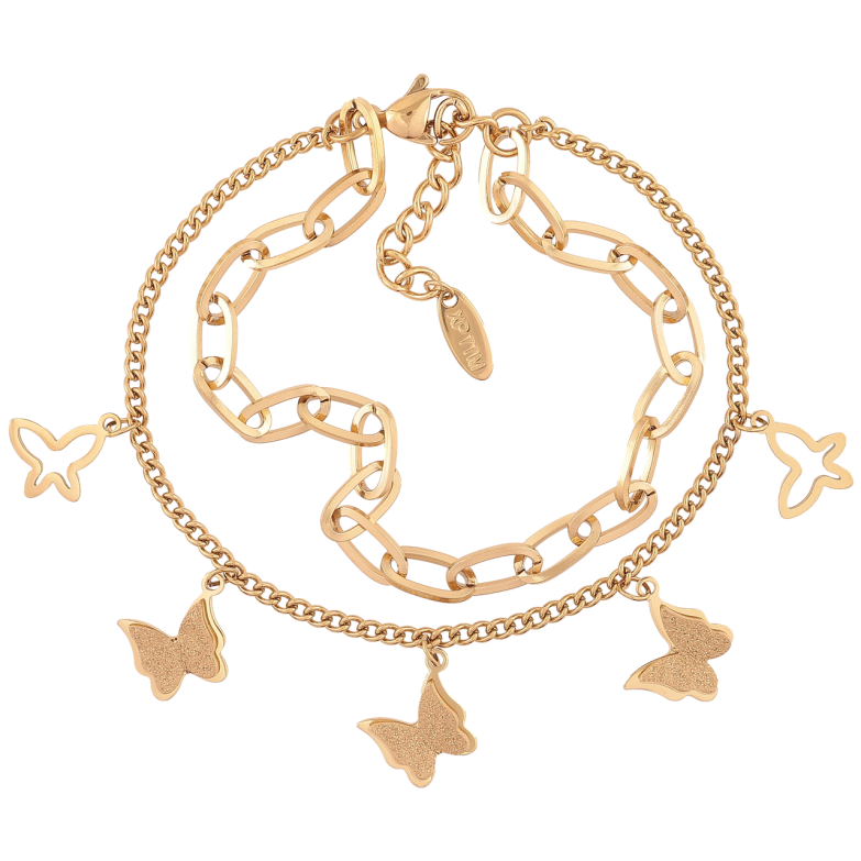 Браслет Xuping ТТМ Stainless Steel цвет 14К Двойная цепочка с бабочками с доп.цеп 17-20.5см х 2-4мм фото №16