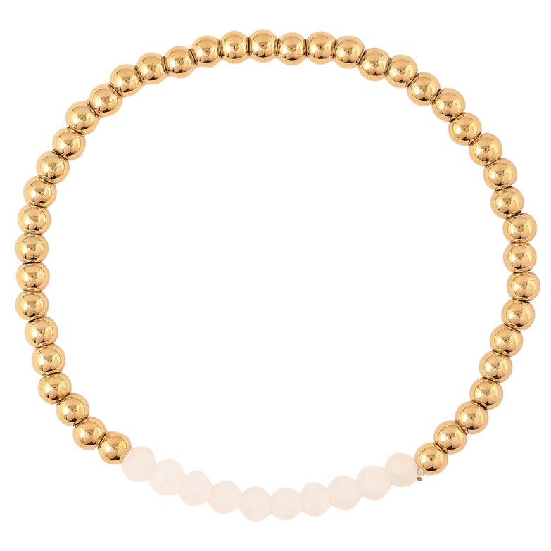 Браслет Xuping ТТМ Stainless Steel цвет 14К Золотисто-белые бусины на резинке 16-18см х 4мм фото №3 Браслет Xuping ТТМ Stainless Steel цвет 14К Золотисто-белые бусины на резинке 16-18см х 4мм фото №3