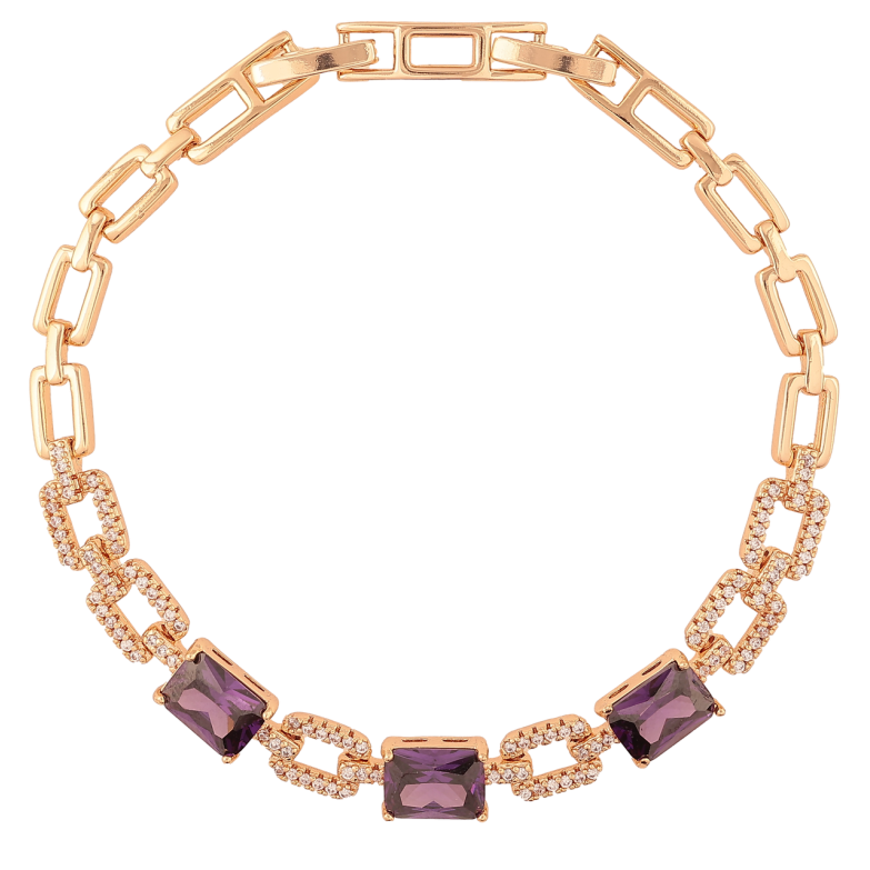 Браслет Xuping M&L Цвет 18K Узор с цирконием и сиреневыми кристаллами длина с доп.замком 17,19см х 4.5мм фото №1