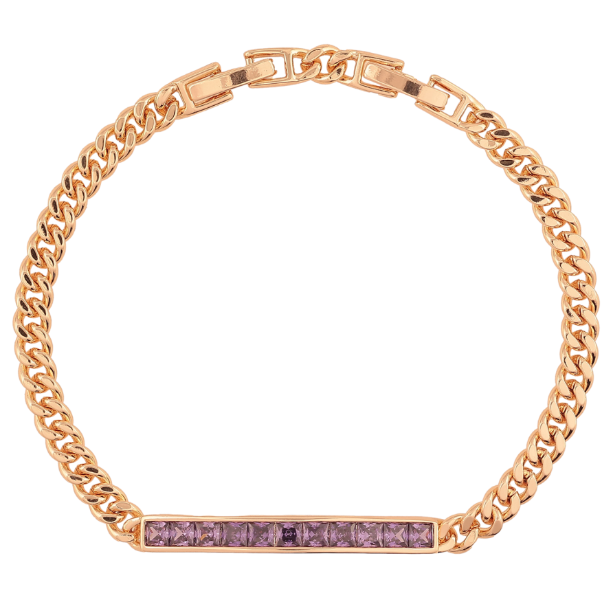 Браслет Xuping M&L Колір 18K «Ланцюжок з доріжкою бузкових кристалів довжина з доп.замком 17,19.5см х 4мм фото №1