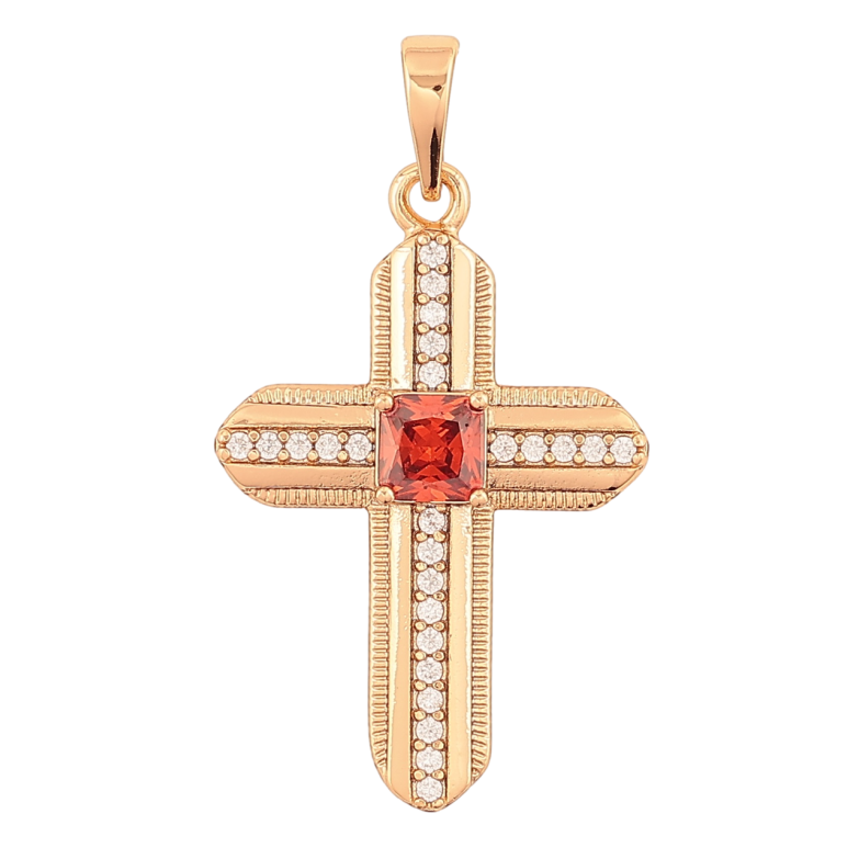 Кулон Xuping Позолота 18K Крест с цирконием и красным кристаллом для цепочки до 6мм фото №3