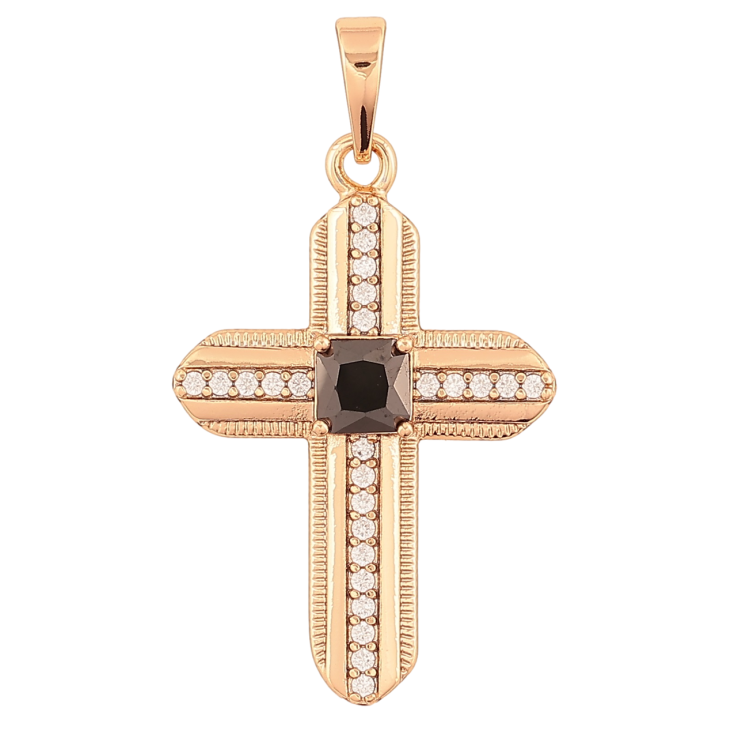 Кулон Xuping Позолота 18K Хрест з цирконієм і чорним кристалом для ланцюжка до 6мм фото №3