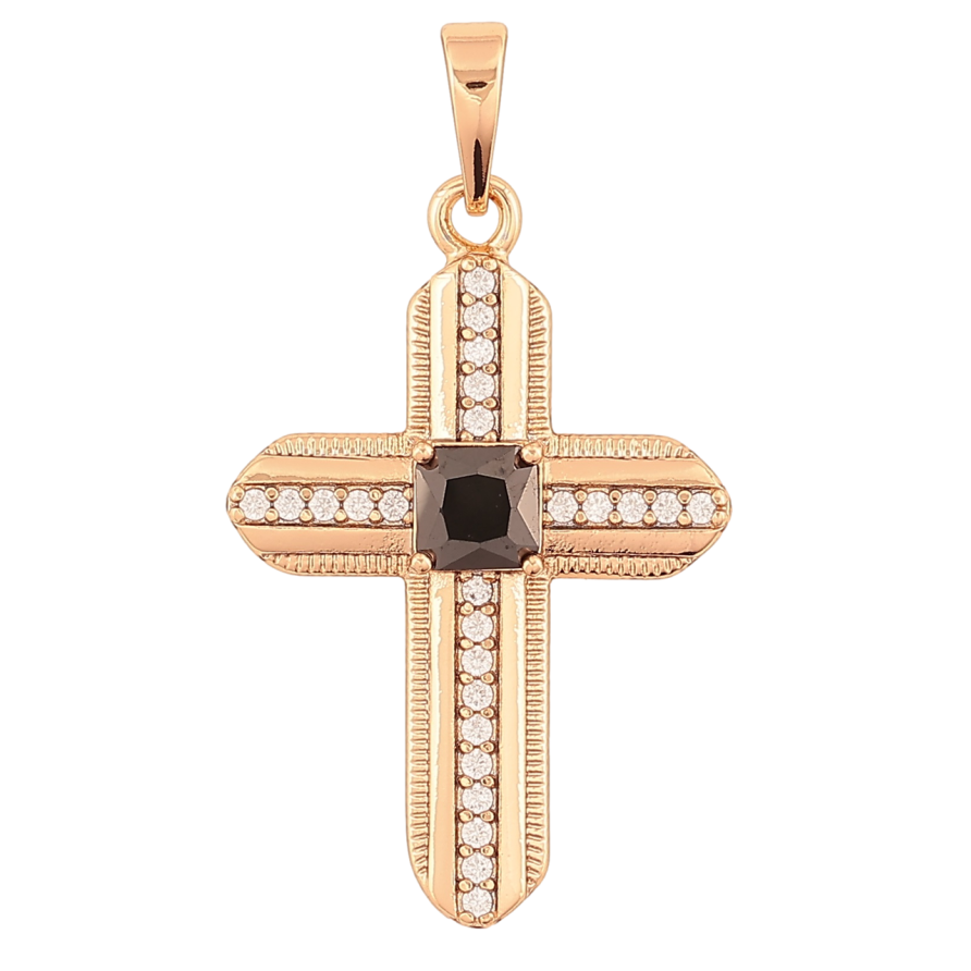 Кулон Xuping Позолота 18K Хрест з цирконієм і чорним кристалом для ланцюжка до 6мм фото №1