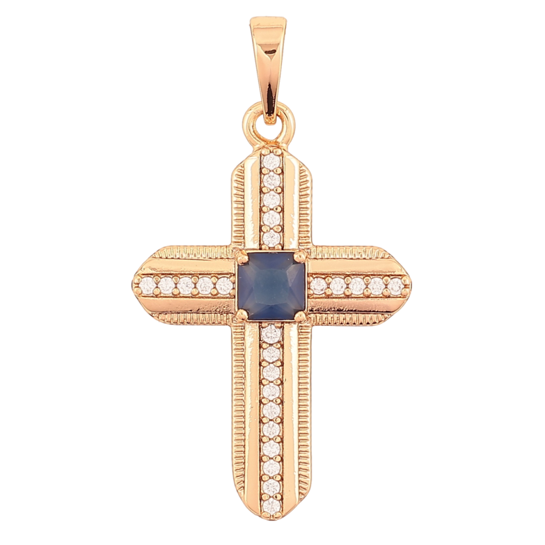Кулон Xuping Позолота 18K Крест с цирконием и синим кристаллом для цепочки до 6мм фото №1