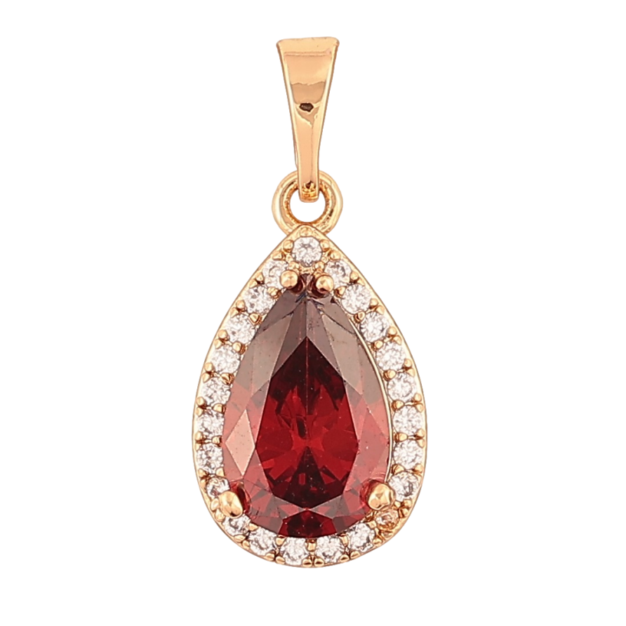 Кулон Xuping Позолота 18K Красная кристальная капелька в обрамлении циркония для цепочки до 5мм фото №1