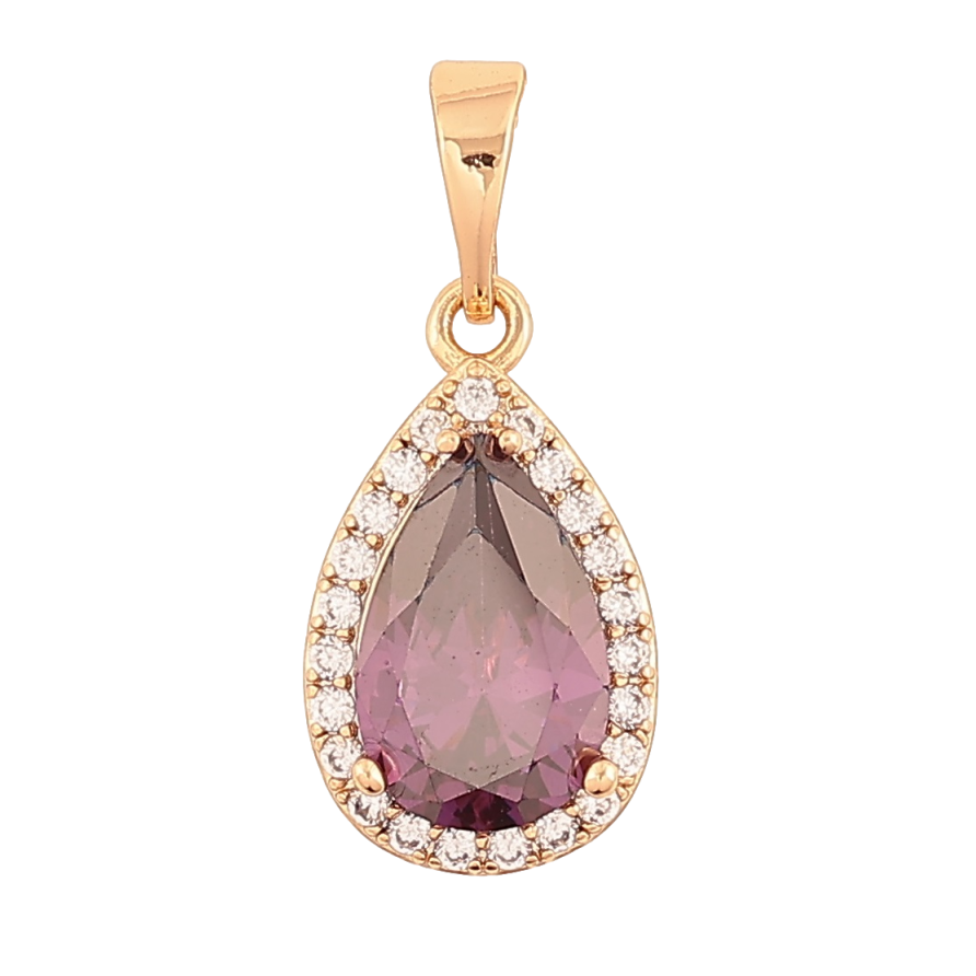 Кулон Xuping Позолота 18K Сиреневая кристальная капелька в обрамлении циркония для цепочки до 5мм фото №1