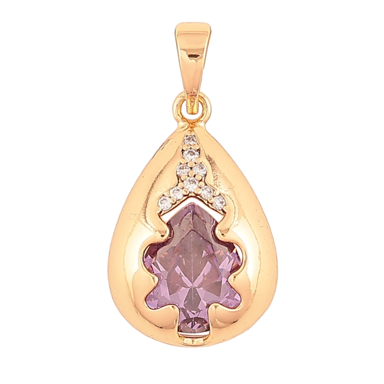 Кулон Xuping Позолота 18K Капелька с сиреневым кристаллом для цепочки до 6мм фото №1