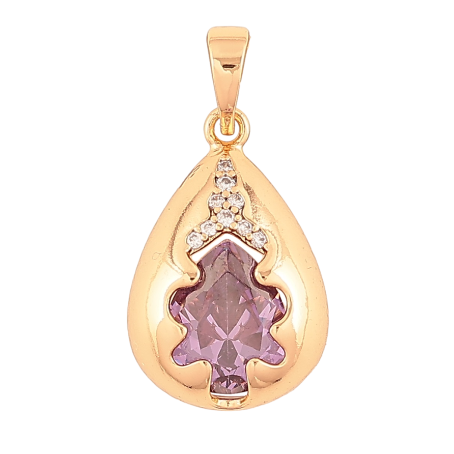 Кулон Xuping Позолота 18K Капелька с сиреневым кристаллом для цепочки до 6мм фото №1