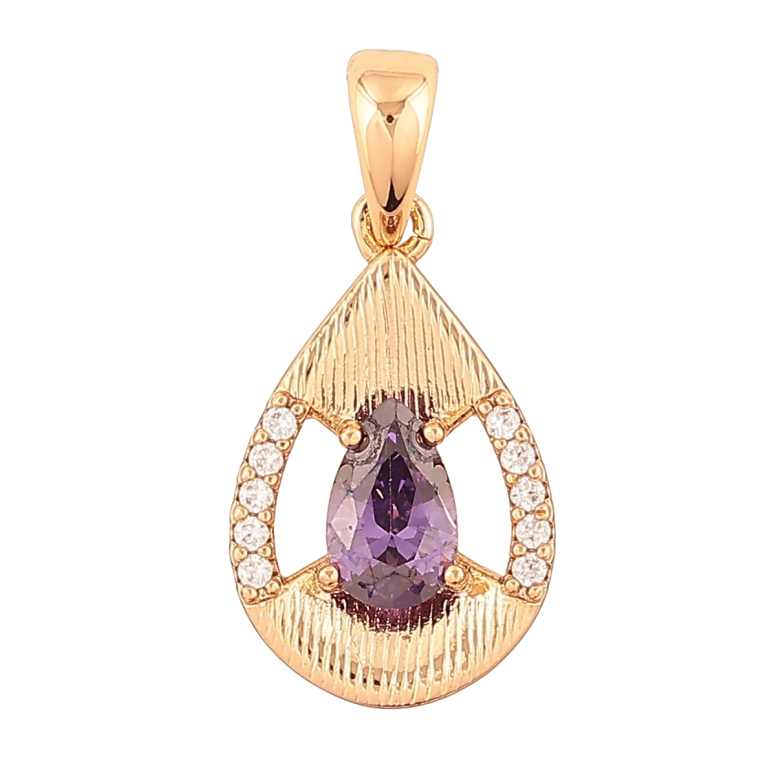 Кулон Xuping Позолота 18K Капелька с сиреневым кристаллом и цирконием для цепочки до 5мм фото №6
