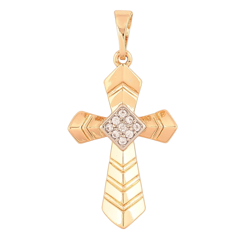 Кулон Xuping Позолота 18K + Родій Хрест з цирконієм для ланцюжка до 6мм фото №1