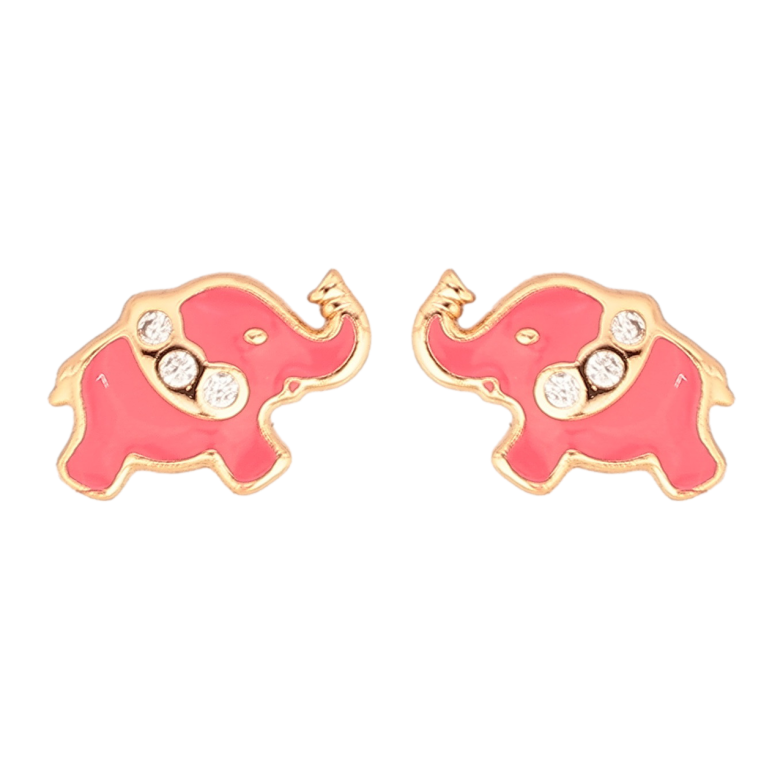 Сережки Xuping Позолота 18K пусети «Слоники з рожевою емаллю та цирконієм» фото №6