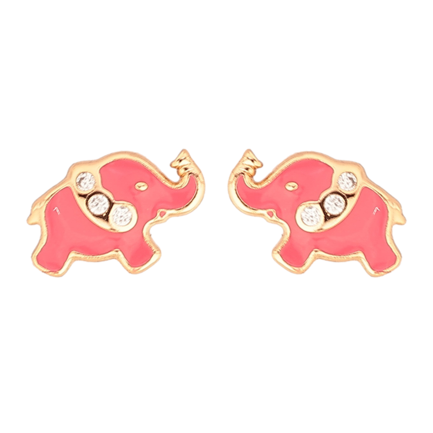 Сережки Xuping Позолота 18K пусети «Слоники з рожевою емаллю та цирконієм» фото №1