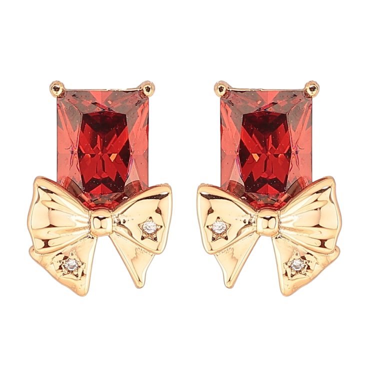 Серьги Xuping Позолота 18K пусеты Красные кристаллы с бантами фото №9