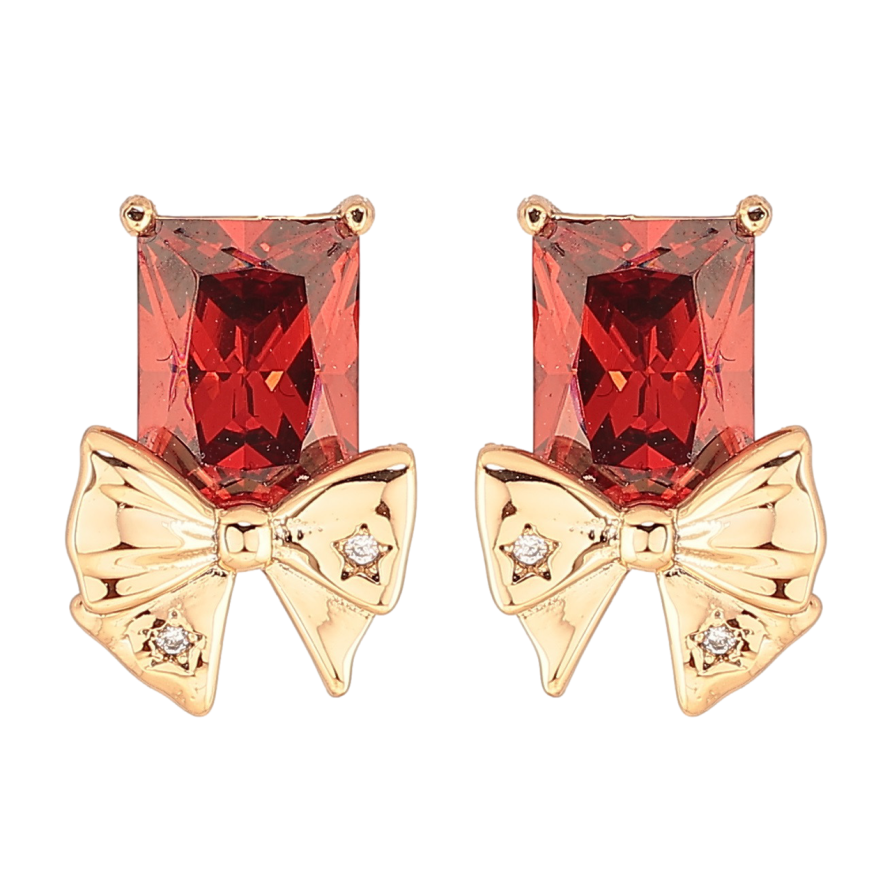 Серьги Xuping Позолота 18K пусеты Красные кристаллы с бантами фото №1