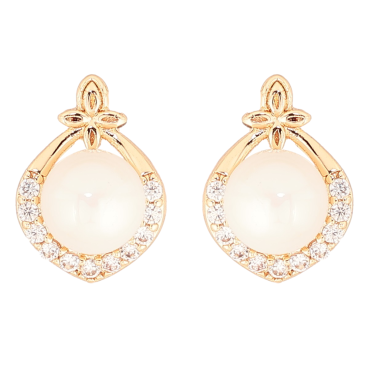 Серьги Xuping Позолота 18K пусеты Узор с жемчужинами и цирконием фото №5