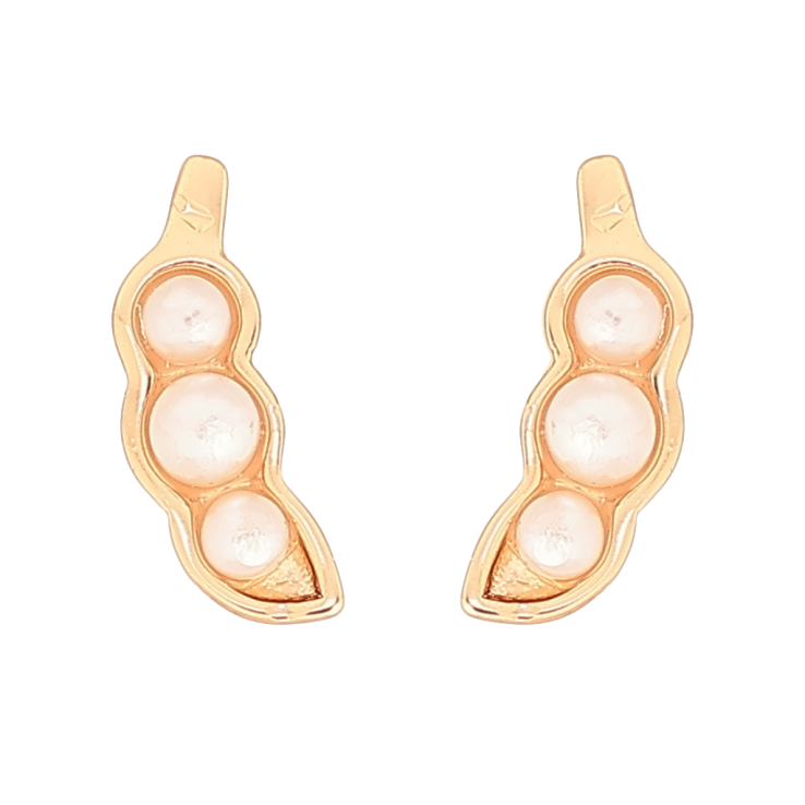 Сережки Xuping Позолота 18K пусети «Стручки з перлинними квасолинами» фото №3