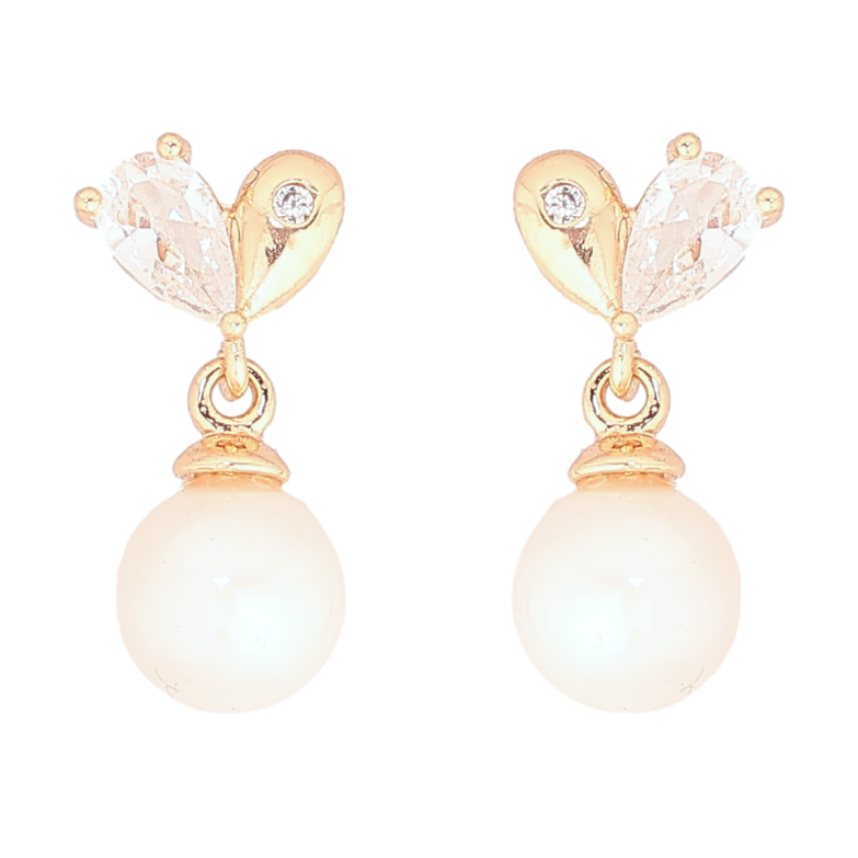 Сережки Xuping Позолота 18K пусети «Сердечка з перлинними підвісками» фото №2