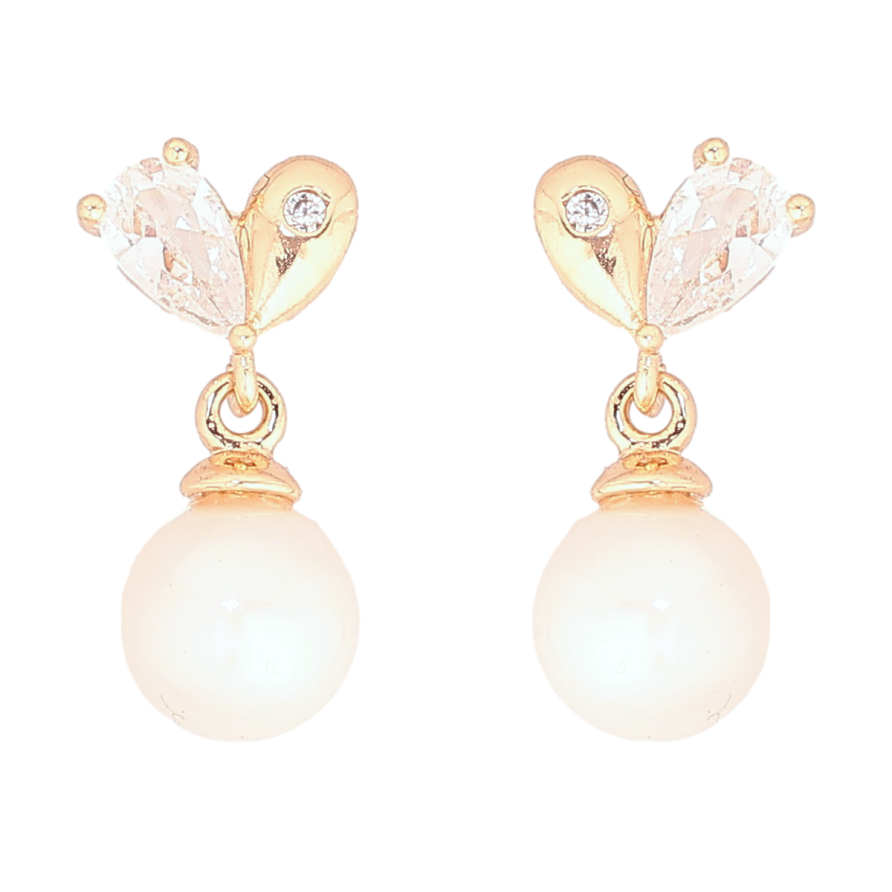 Сережки Xuping Позолота 18K пусети «Сердечка з перлинними підвісками» фото №1