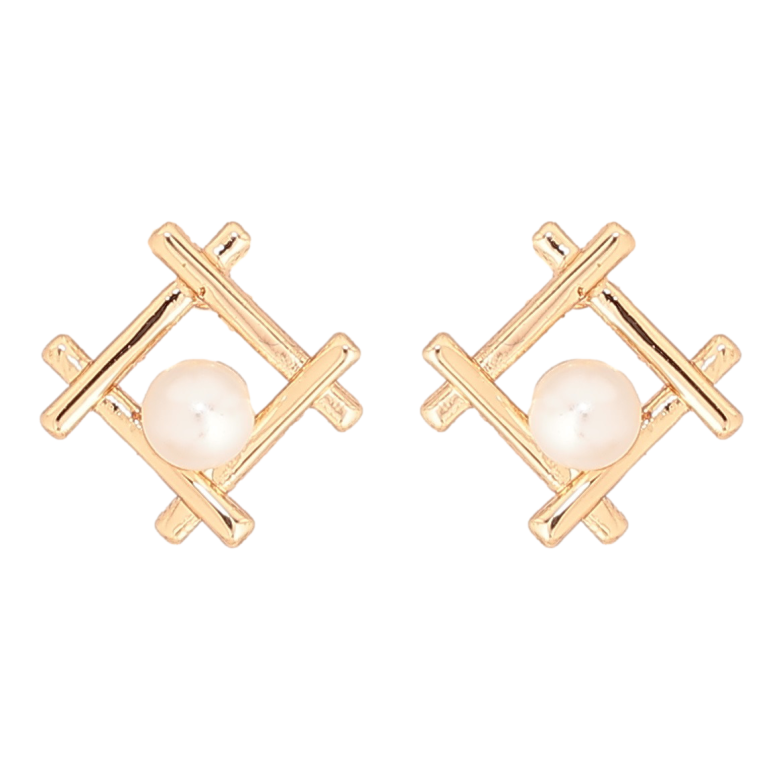 Сережки Xuping Позолота 18K пусети «Декоративні ромби з перлинами» фото №1