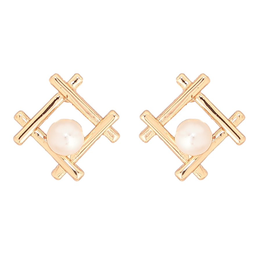 Сережки Xuping Позолота 18K пусети «Декоративні ромби з перлинами» фото №1