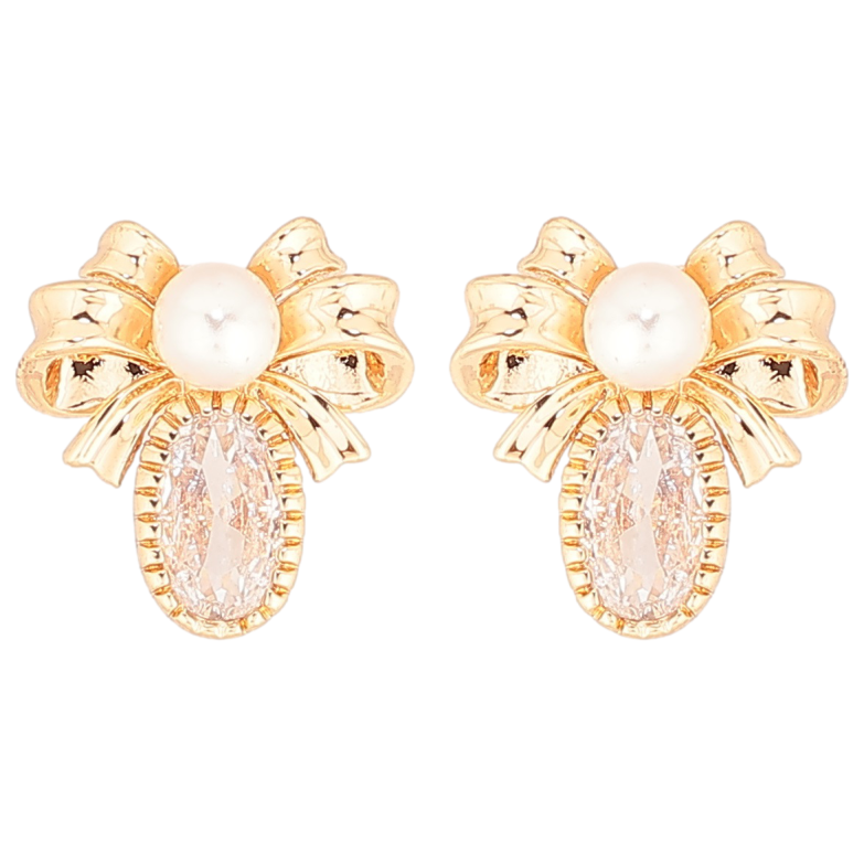 Серьги Xuping Позолота 18K пусеты Банты с кристаллами и жемчужинами фото №4