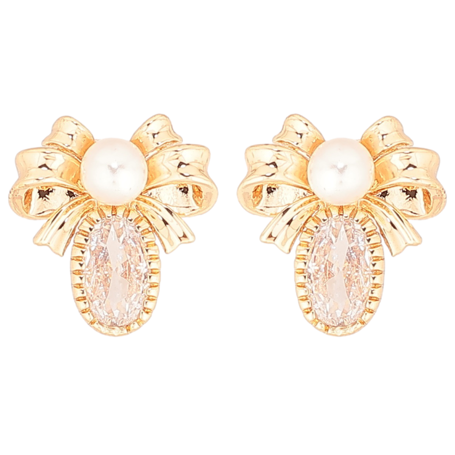 Серьги Xuping Позолота 18K пусеты Банты с кристаллами и жемчужинами фото №1