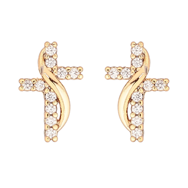 Серьги Xuping Позолота 18K пусеты Крестики с цирконием фото №6