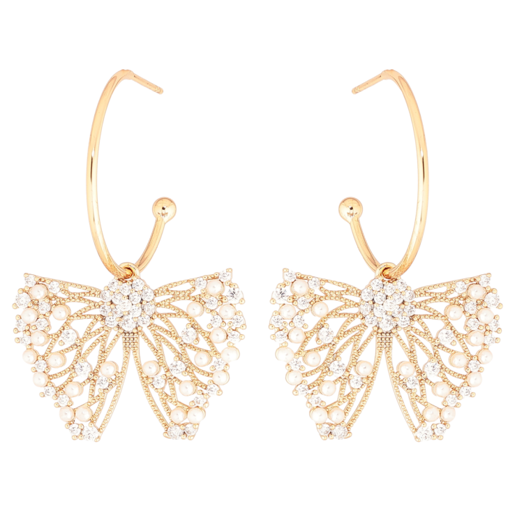 Серьги Xuping Позолота 18K пусеты Кристальные банты 2 в 1 фото №5