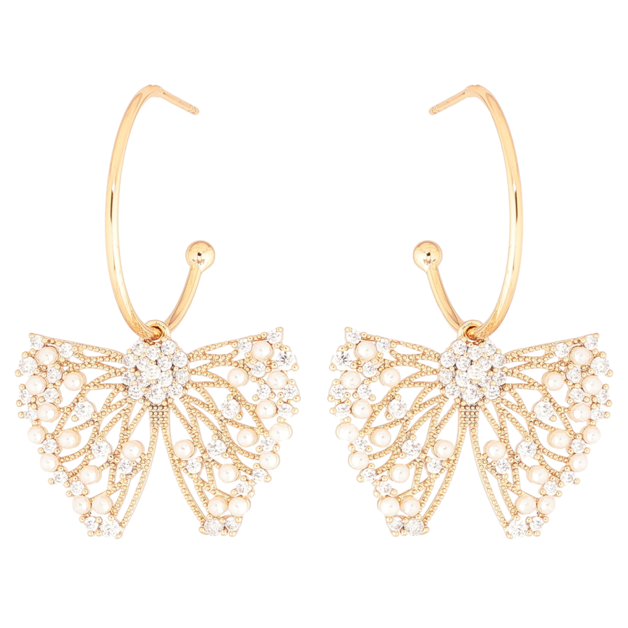 Серьги Xuping Позолота 18K пусеты Кристальные банты 2 в 1 фото №1