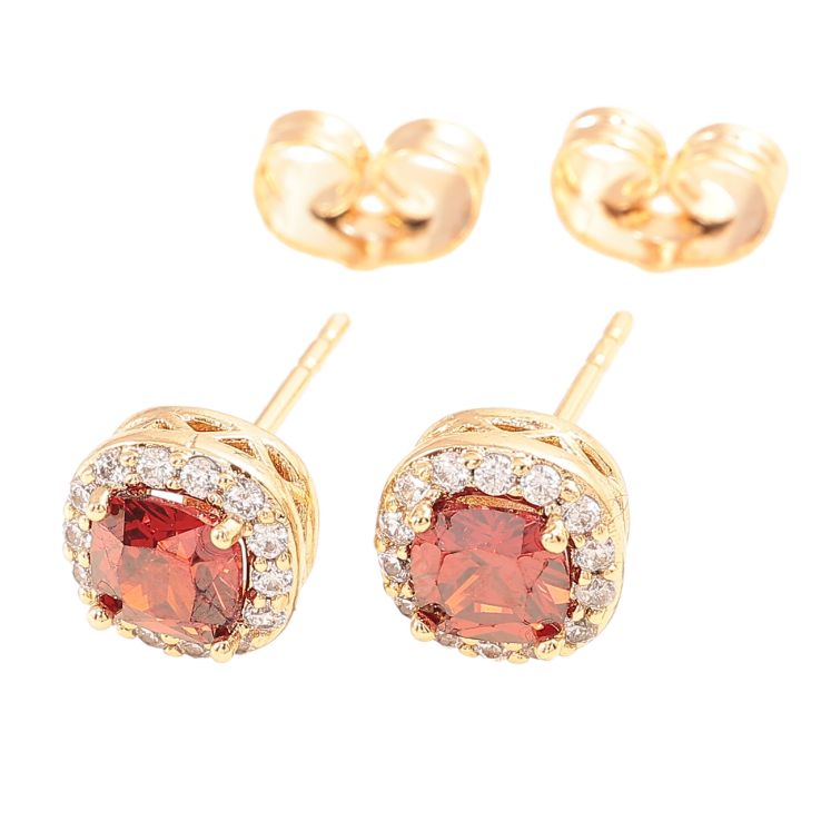 Серьги Xuping Позолота 18K пусеты Красные кристаллы в обрамлении циркония 8х8мм фото №2