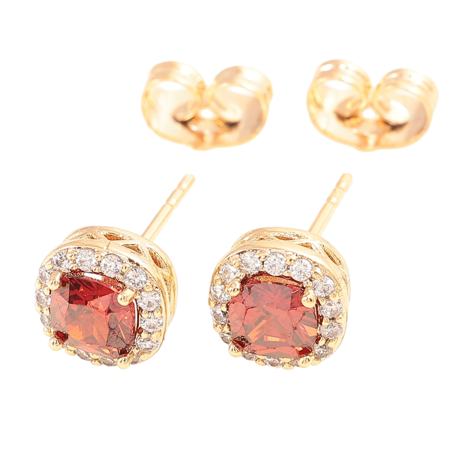 Сережки Xuping Позолота 18K пусети «Райдужні кристали в обрамленні цирконію» 8х8мм фото №1