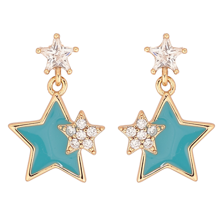 Серьги Xuping Позолота 18K пусеты Звездные подвески с бирюзовой эмалью фото №15