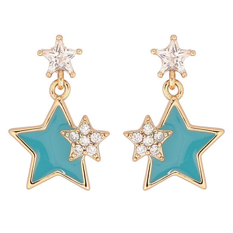 Сережки Xuping Позолота 18K пусети «Зоряні підвіски з бірюзовою емаллю» фото №14