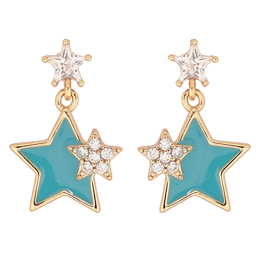 Серьги Xuping Позолота 18K пусеты Звездные подвески с бирюзовой эмалью фото №1