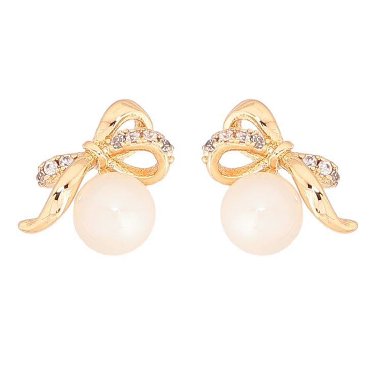 Серьги Xuping Позолота 18K пусеты Банты с жемчужинами фото №2