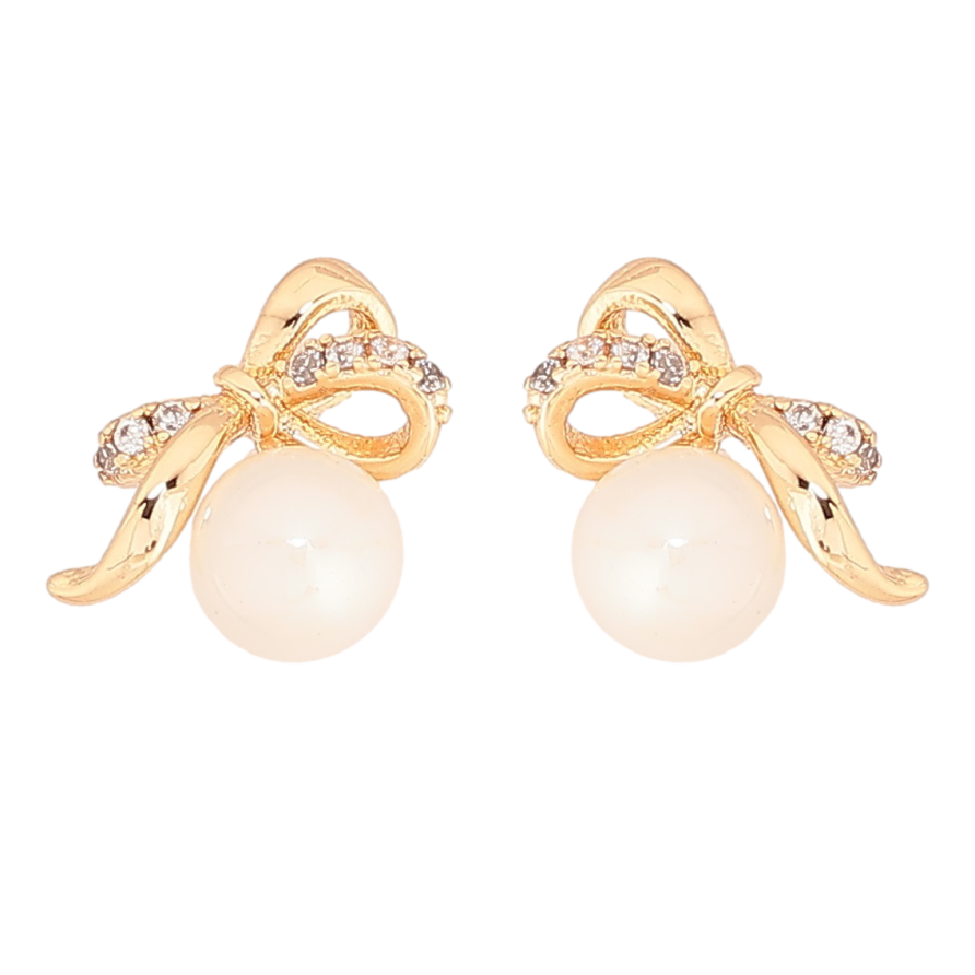 Серьги Xuping Позолота 18K пусеты Банты с жемчужинами фото №1