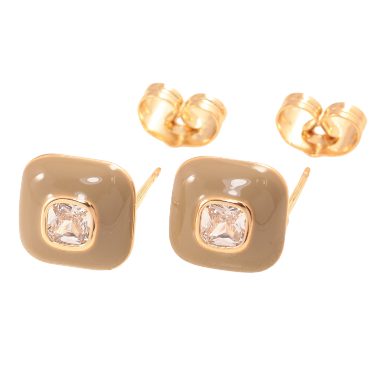 Серьги Xuping Позолота 18K пусеты Квадраты с эмалью и цирконием 10х10мм фото №11