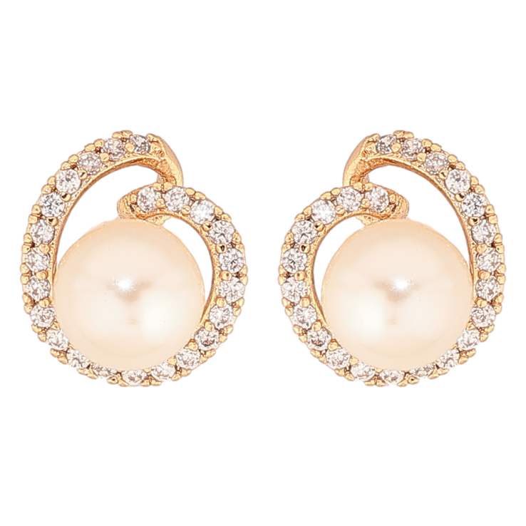 Серьги Xuping Позолота 18K пусеты Жемчужины в декоративном обрамлении циркония фото №1