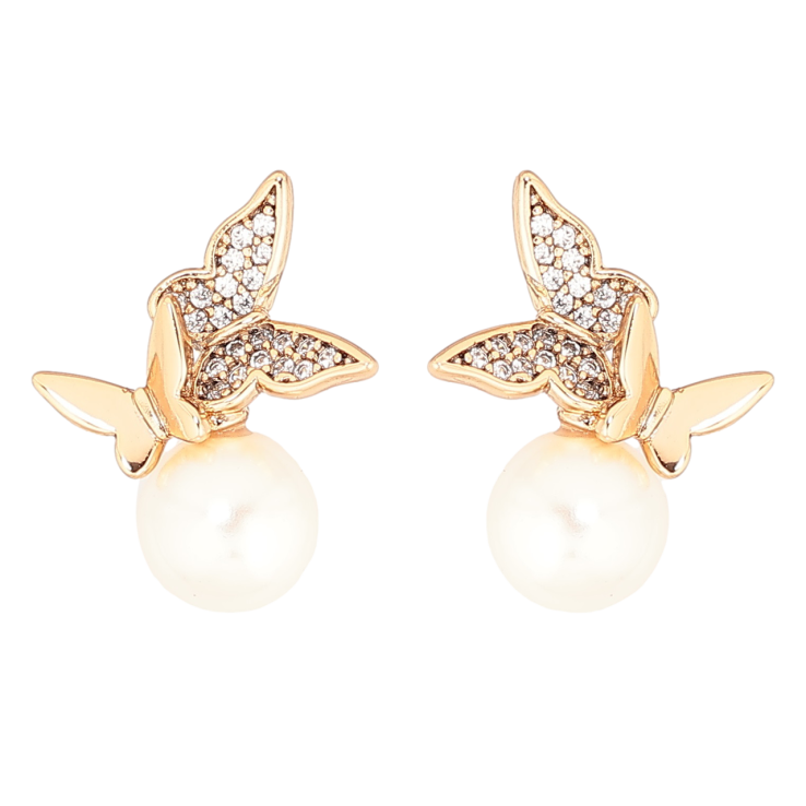 Серьги Xuping Позолота 18K пусеты Бабочки с жемчужинами фото №5
