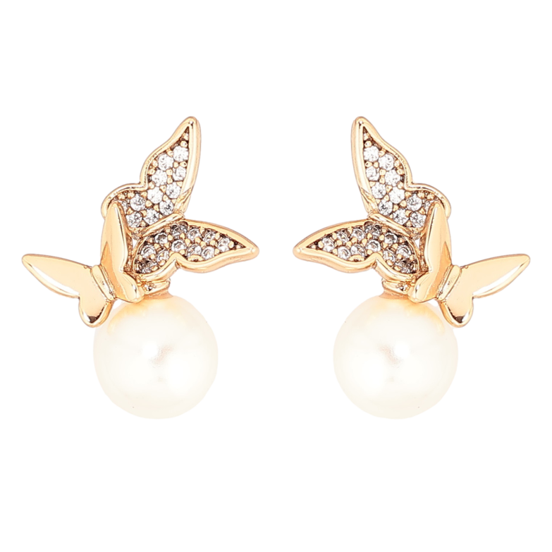 Серьги Xuping Позолота 18K пусеты Бабочки с жемчужинами фото №1