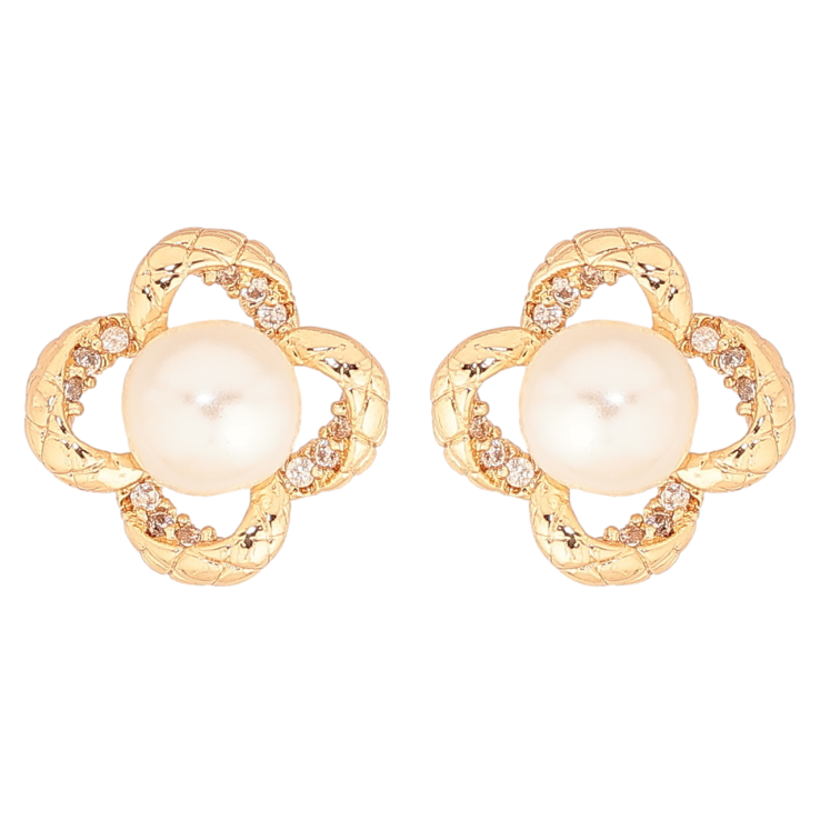 Серьги Xuping Позолота 18K пусеты Цветочки с жемчужинами фото №3