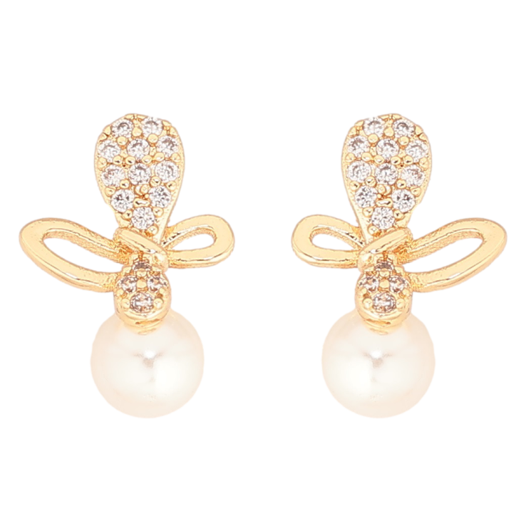 Серьги Xuping Позолота 18K пусеты Бабочки с жемчужинами фото №3