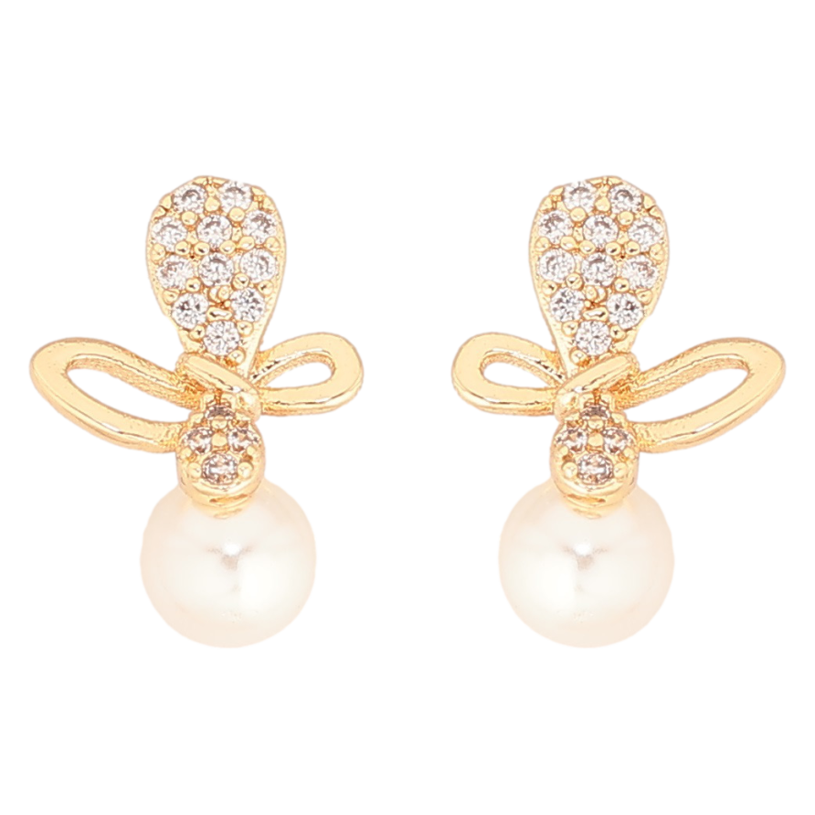Серьги Xuping Позолота 18K пусеты Бабочки с жемчужинами фото №1