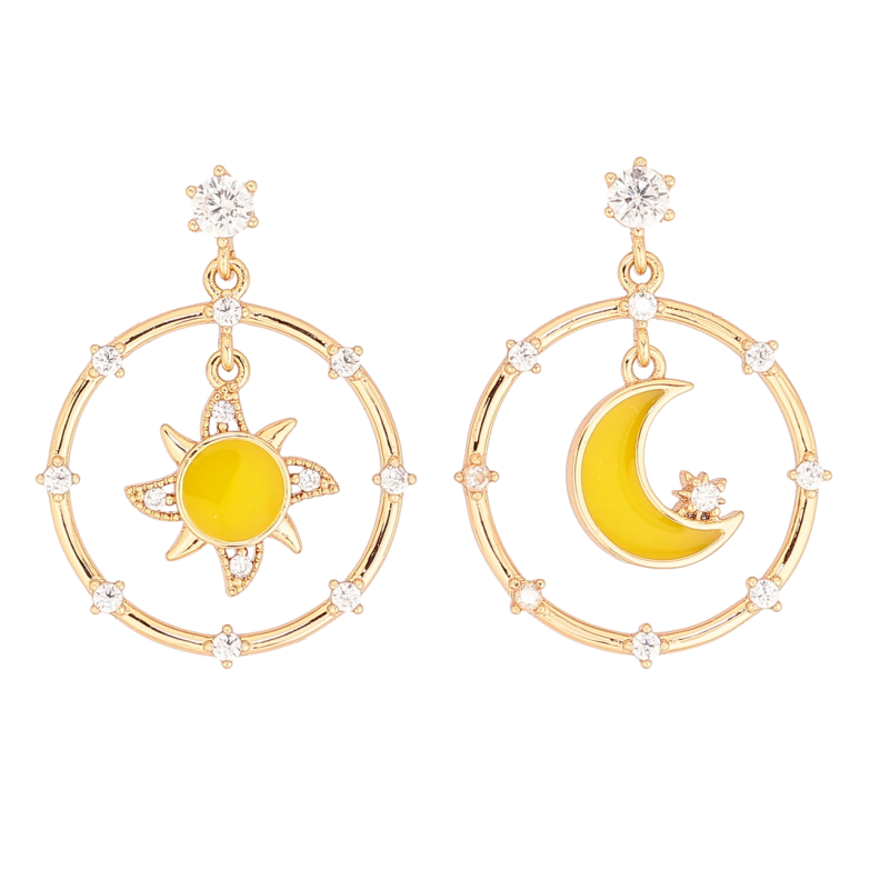 Сережки Xuping Позолота 18K пусети «Сонце і Місяць з цирконієм і жовтою емаллю» фото №1