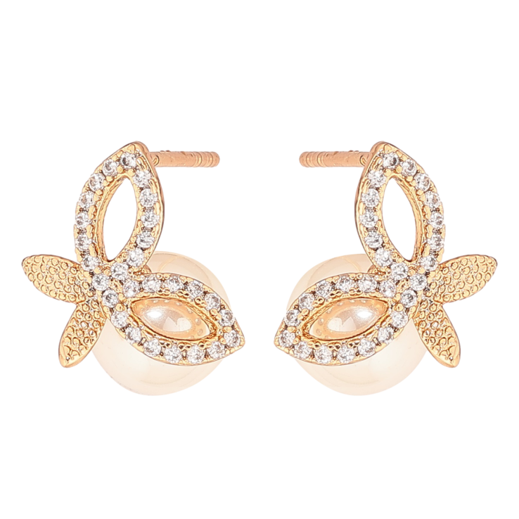 Серьги Xuping Позолота 18K пусеты Бабочки с жемчужинами фото №4