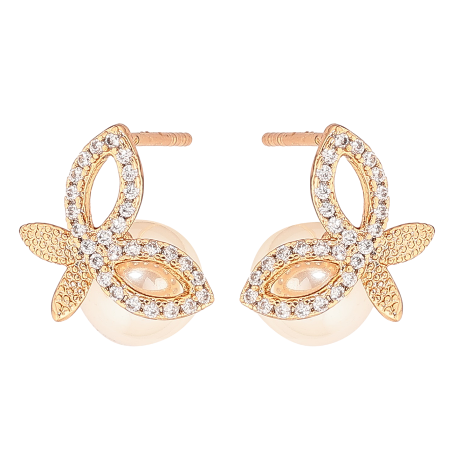 Сережки Xuping Позолота 18K пусети «Метелики з перлинами» фото №1