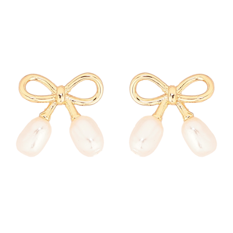 Серьги Xuping Позолота 18K пусеты Банты с жемчужинками фото №1