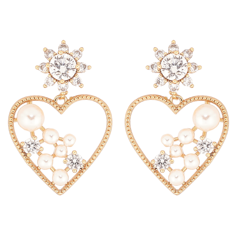 Сережки Xuping Позолота 18K пусети «Підвіски сердечка з перлинами» фото №1