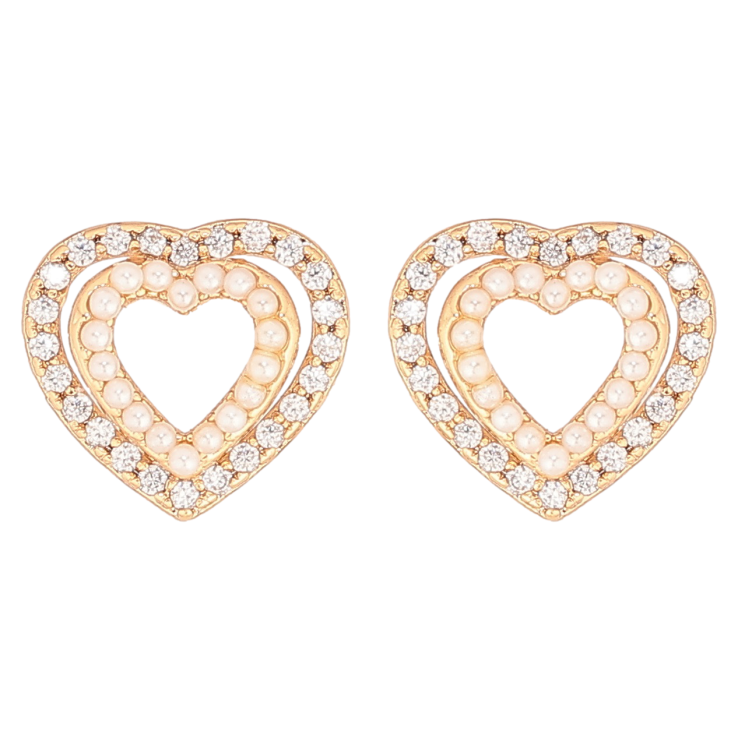 Сережки Xuping Позолота 18K пусети «Сердечка з цирконієм і перлинками» фото №8